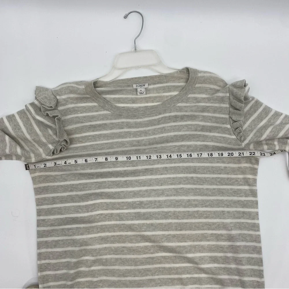 J.Crew Gray White Stripe Ruffle Sweater Size XL